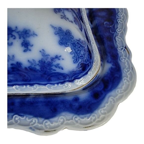 Antique Wedgwood Blue China Covered Vegetable Dish Serving Bowl Roses England - Picture 4 of 11